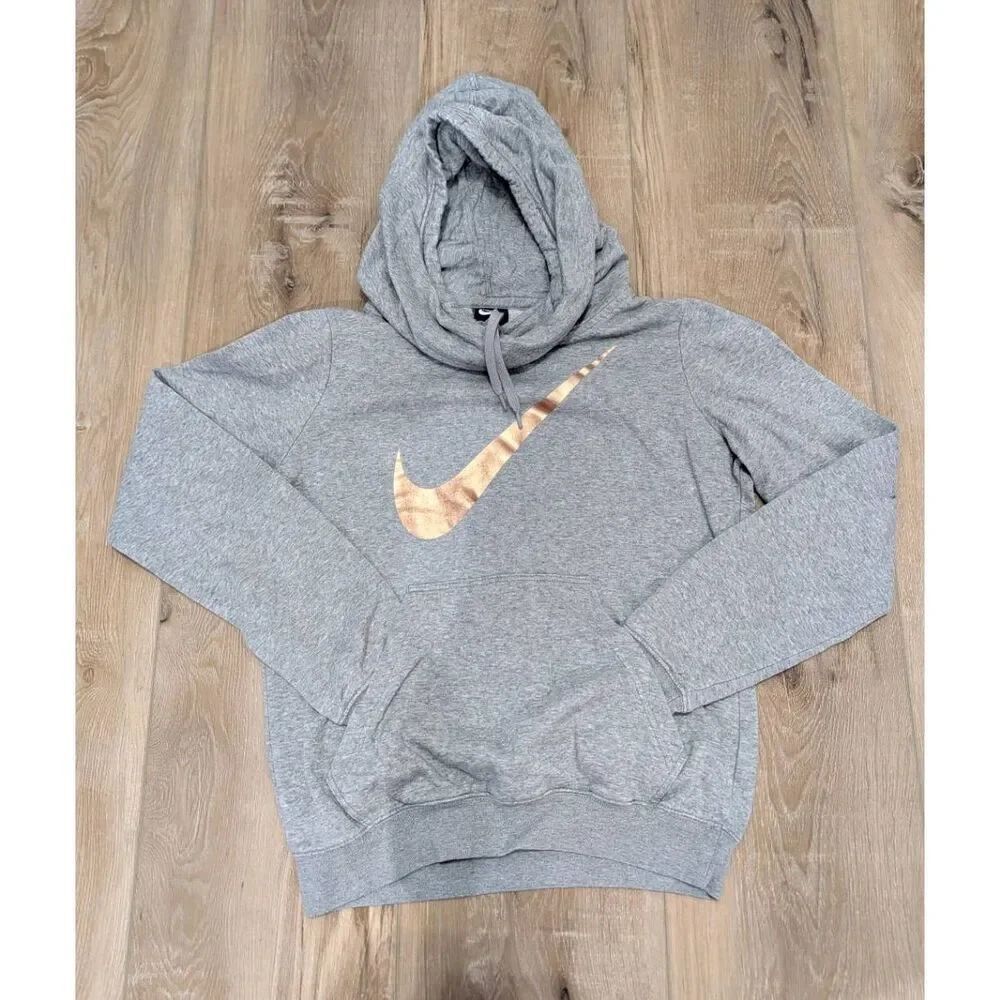 Nike Girls Funnel Neck Hoodie Gray Rose Gold Youth M Cowl Neck Slouch Neck